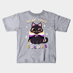 Nonbinary LGBT Pride Cat - Kawaii Rainbow Kitty - Wear your colors Kids T-Shirt